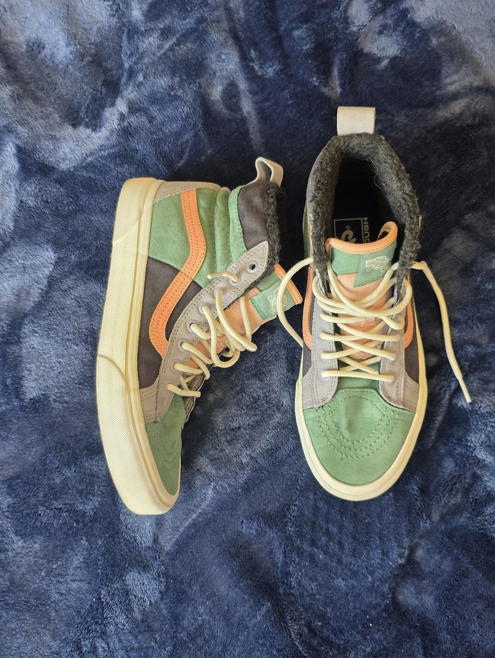Vans Sk8-Hi Inspired Green Orange Suede High-Top Sneakers
